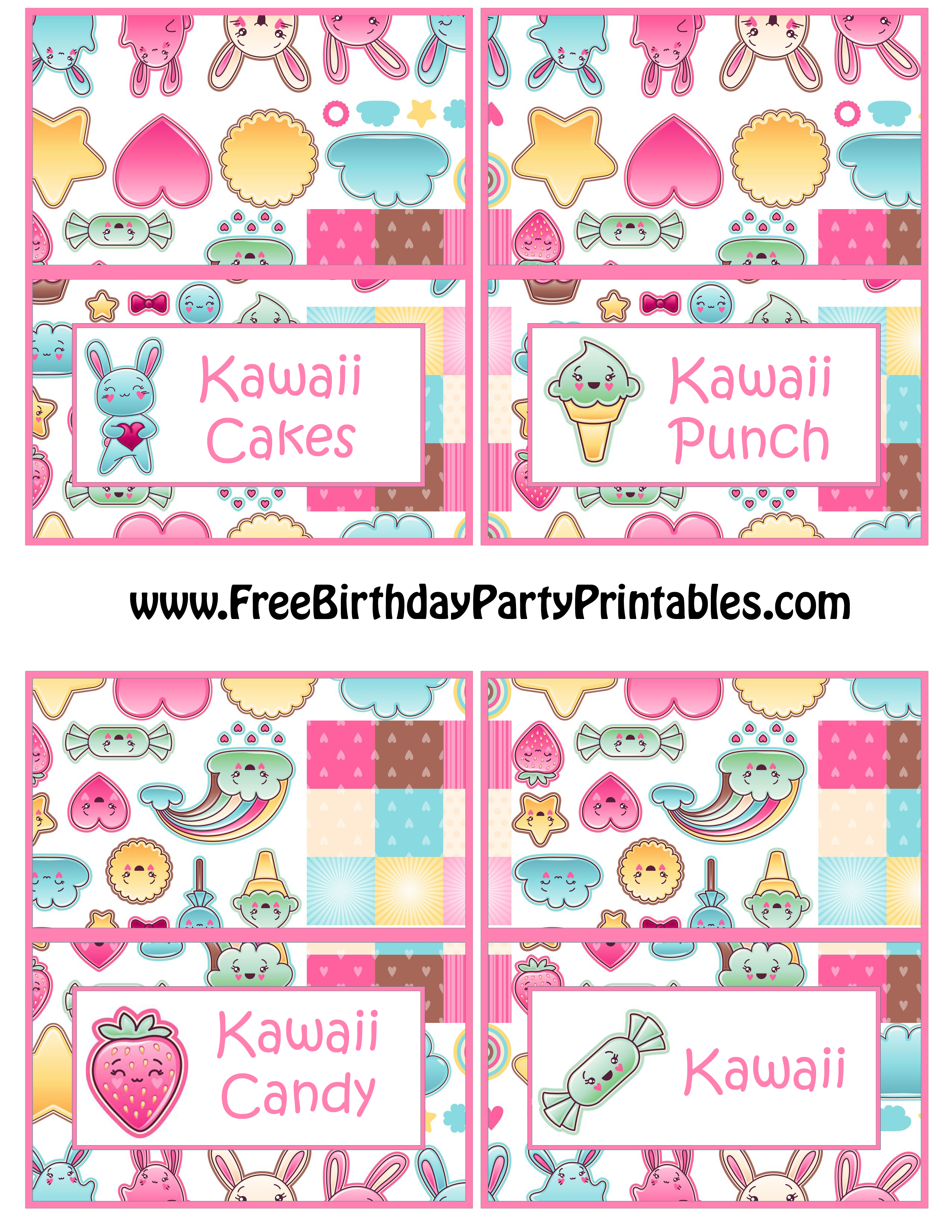Kawaii Birthday Party Food Card Printables